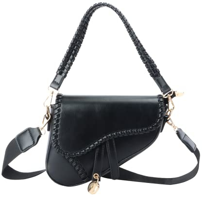 Ynport Satteltaschen Geldbörse für Damen, trendige Leder-Umhängetasche, gestrickt, Unterarm-Crossbody-Tasche, Vintage, Umhängetasche, Schwarz
