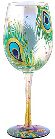 NymphFable Peacock Gifts Hand Painted Iridescent Wine Glass 15oz Colorful Wine Glasses Personalised Birthday Peacock Gift for Women