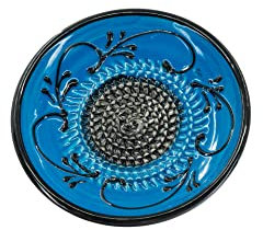 Kaladia Keramik Reibeteller/Keramikhobel - ideal für Ingwer, Parmesan etc. - in Blau & Schwarz - Durchmesser: 12 cm - handgemacht & handbemalt - Made in Spain