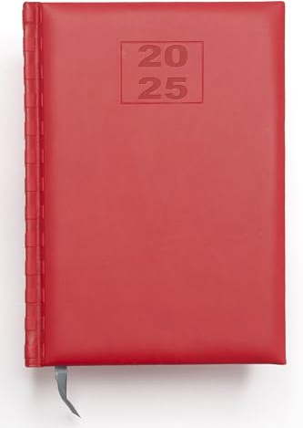 Imprint 2025 Premium Executive Comet PU Leather A4 Day to Page Terminkalender mit ganzer Seite Samstag & Sonntag, fester Einband, Schreibtischkalender mit Lesebändchen, Planer Organizer Tagebuch (rot)