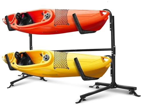 Yes4All 175 lbs Storage Freestanding Double Kayak Rack for Garage, Durable Steel Outdoor Kayak Stand, Ideal for Kayaks, Surfboard, Paddle Board