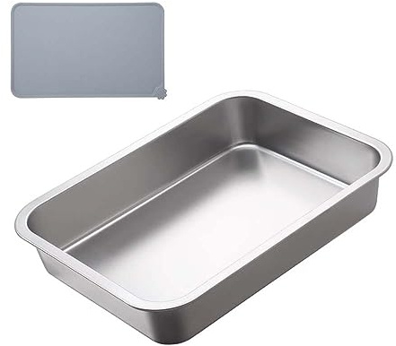 GRFELI Katzentoilette aus Edelstahl, Große Box für Katze und Kaninchen, nimmt Niemals Gerüche auf, leicht zu reinigen(50 * 35 * 10)…