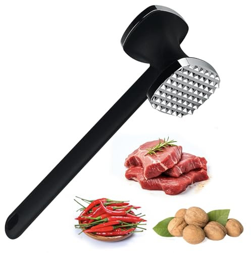 Baxcdyswe Martillo Carne, mazo para Carne, Martillo Picador de Doble Cara Antiadherente, ablandador con Mango Antideslizante para filetes, Pollo, Cerdo, Ternera, Aptas para el lavavajillas (Negro)