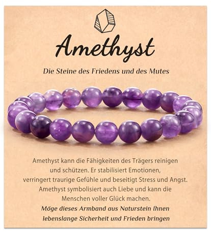 POWWA 100% Naturstein Armband – Stresslinderndes Armband mit Heilenden Edelsteinen, Glücksbringer & Energiearmband, Geschenk für Damen & Herren