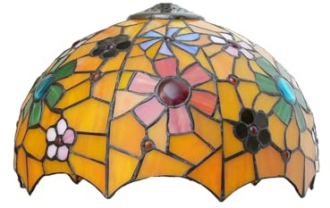 AIBOTY 12-Zoll-Lampenschirm aus gelbem Glas, nur Ersatz, Tiffany-Stil, rot rosa grün Buntglas-Blumen-Lampenschirm für Tischlampe, Stehlampe, Deckenleuchte