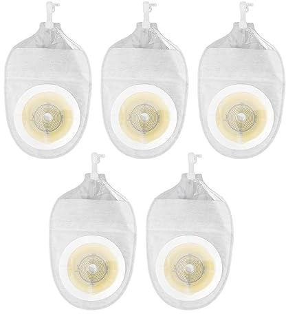 HOHXFYP 5PCS Sacca per Urostomia, Buste Trasparenti Drenabili, Idrocolloide Monouso IL CONTROLLO DELL'ODORE Previene Il Riflusso Sacche per Stomia per Stomia per Colostomia