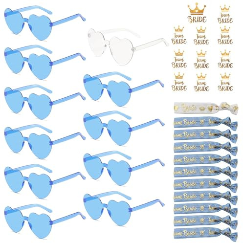 HuaMuDM 33 Stück Jga Brille Team,Herz Sonnenbrille, Party Sonnenbrille Team Bride, Hippie Herzförmige Brille, JGA Partybrillen Bride Herz Brillen,JGA Deko Accessoires