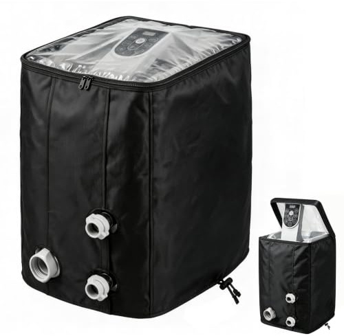XCZ hot tub Pump Cover, Heavy-Duty Oxford Cloth Waterproof. Suitable for Heating Pumps with Three Connecting Ports. Spa Heater Cover, Transparent top (Black)