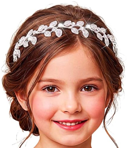 IYOU Blumenmädchen Haarreif Silber Kristall Kommunion Stirnband Blatt Braut Hochzeit Haarschmuck für Mädchen