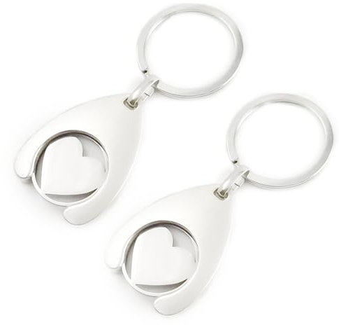 Onperpoe 2pcs Shopping Trolley Token Keyring - Supermarket Coin Key Release Tool - Portable Removable UK Alloy Pound Token for Shopping Carts