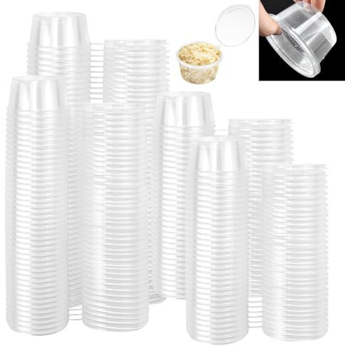 LPAMABA 100 Pièces Pots à Sauce en Plastique avec Couvercle 50ml Boîte à Sauce Transparente Boîtes de Alimentaires récipients à emporter pourles Sauces les Condiments les Crèmes Passe au Micro ondes
