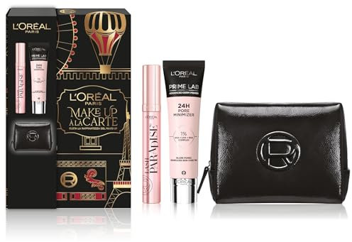 L'Oréal Paris Make-up-Tasche à la Carte mit Mascara verlängern Paradise und Mini-Matita für Ihre festlichen Looks, mit elegantem Kosmetikkoffer in Bordeauxrot