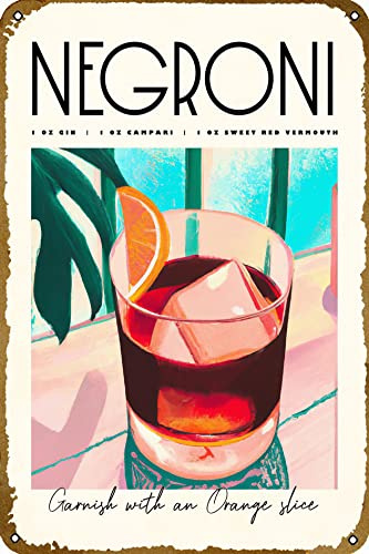 SBKGBIEHG Metallschild, Negroni, Cocktail, Retro-Dekoration, Zuhause, Küche, Bar, Café, Club, Höhle, Wanddekoration, Vintage-Blechschild, 20 x 30 cm