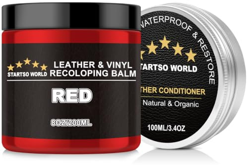 STARTSO WORLD leder Reparatur Set Rot mit Lederfett, 200ml Flüssigleder, Lederfarbe, Leder-Schramm-Entferner, Leder- & Vinyl-Reparaturset für Möbel, Couchen, Sofas, Autositze, Schuhe