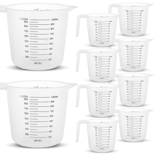 GBACHOOSE 12 jarras medidoras de plástico, jarra de plástico de 1 litro con escala de medición, taza medidora de plástico transparente con asa para cocinar y hornear