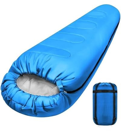 Ultralight 4-Season Sleeping Bag for One Person Suitable for Camping Warm Lightweight Waterproof for Indoor and Outdoor Use Teenagers Adults during Hiking Backpacking Camping Adventures Mummy Blue