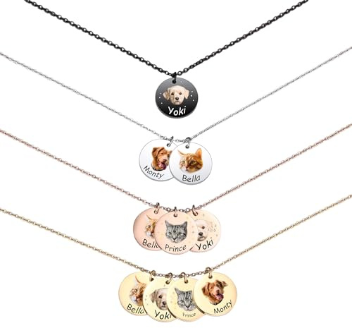 MeMeDIY Personalisierte Hund Katze Katze Haustier Halskette für Frauen Männer Graviertes Porträt Skizzieren Foto Name Edelstahl Anhänger Haustier Erinnerung Geschenke