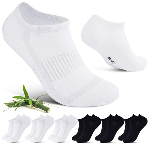 Cirorld sneakers strumpor män kvinnor bambu strumpor andningsbara sneakerstrumpor löparstrumpor bomullsstrumpor korta strumpor halvstrumpor 6 par, Vit och svart, 35-38 EU