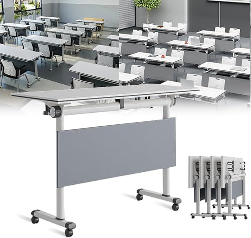 EAHKMETQ Weißer Büro-Konferenztisch, rechteckige Besprechungstische mit langem Klappdesign, Flip-Top-Computertisch