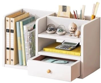 Büroschrank Bücherregal aus synthetischem Brett, mit Schubladen, kleines Schreibtisch-Bücherregal, freistehender Schreibtisch-Aufbewahrungsorganisator, ordentlicher Schreibtisch-Organizer for das Büro