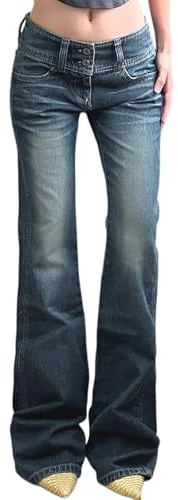 Sawmew Pantaloni Jeans Stretch Bootcut a Vita Bassa in Jeans a Zampa Blu Slim Fit Jeans a Zampa da Donna Pantaloni Lunghi Y2K Pantaloni in Denim Lavato Effetto Vissuto Retrò(S)