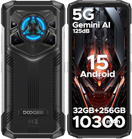 DOOGEE Blade20 Play Rugged Smartphone, 32GB+256GB Android 15 5G Rugged Phone with 125dB Super Speaker, 10300mAh Battery, 50MP+20MP Night Vision Camera, 6.6, Dual SIM, NFC/IP68 Waterproof/Gemini AI