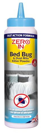 Zero In Bed Bug & Dust Mite Killer Powder 450g - Fast Acting Formula for Home & Bedding - Effective Solution for Bed Bugs, Dust Mites & Allergens