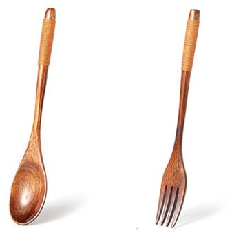 Rocky Green Bamboo Cutlery Travel Set [2-Piece] - Handcrafted Reusable Wooden Utensils, Eco-Friendly Spoon Fork Combo for Camping & Office, Durable Natural Bamboo Cutlery UK (1pcs)