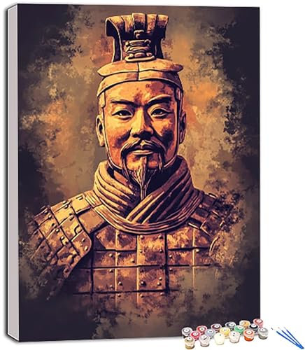 Terracotta Warriors Paint by Numbers for Adults, Paint by Numbers Pottery Figurine with Paint Brushes and Acrylic Paint, DIY Adult Crafts Oil Painting for Home Decor, Gifts for Women 20x28 in X-714