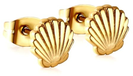 Mini Coquille Boucles d’Oreilles Pour Femmes Acier Inoxydable Minimaliste Minuscule Délicate Pétoncle Boucle d’Oreille Cartilage Petits Clous Or Argent Été Plage Océan Oreille Bijoux (Doré)