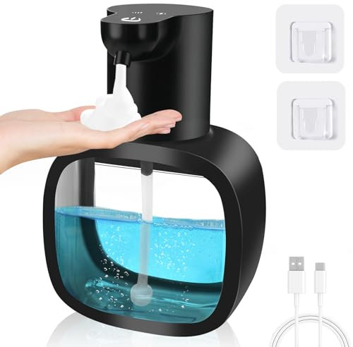 500 ML Distributeur de Savon Automatique, Rechargeable par USB, Distributeur de Savon Électrique avec Capteur, Ipx5 Étanche sans Contact Distributeur Savon Mousse pour Cuisine Et Salle de Bain