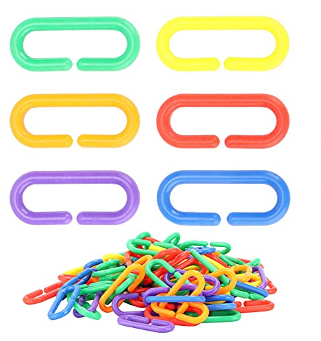 100Pcs Plastic Links, Chain Bird Toy CClips Hooks Links, Toys Educational Chewing C‑Clips E Onal