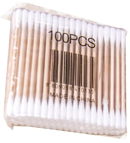 FRCOLOR Bastoncini Di Cotone in Legno Doppia Punta 100 Pezzi, Cotone Naturale Sicuro Per Viso e Corpo, Bastoncini Igienici Resistenti Per Uso Cosmetico e Pulizia Quotidiana