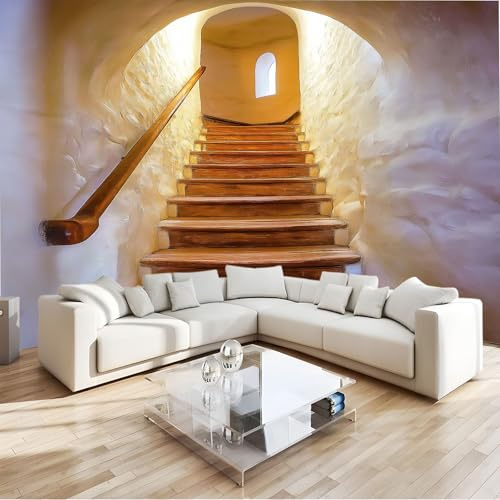 Générique Moderne Papier Peints Intissé Escalier De Château En Bois 300x210 cm, Papier Peint Décoration Murale Home Blanc Papier peint type Fleece non tressé, pour salon chambre à coucher