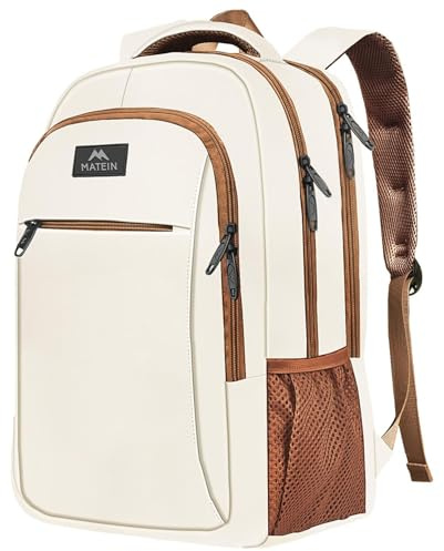 MATEIN Zaino Donna per PC 15.6 Pollici, Antifurto Zaino Porta Laptop, Impermeabilie Zaini Universitari Casual per Computer, Notebook, Viaggio, Lavoro, Regalo, Beige Marrone