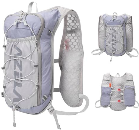 Trinkweste, Rucksack, leichte Laufweste, Damen, Herren, kompatibel mit 1,5 l Wasserblase, reflektierender Trinkrucksack für Marathon, Radfahren, Wandern (grau, Einheitsgröße)