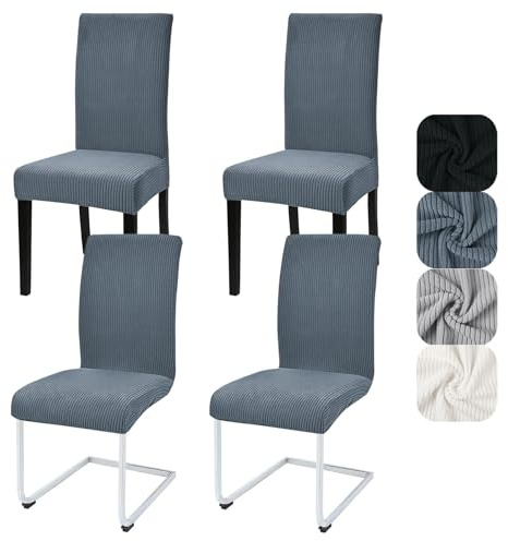 Alishomtll Stretch Stuhlhussen Kurzflor Hussen Schwingstuhl 4er Set Grau | Universal Streifen Stuhlhussen, Elastisch Abnehmbar Stuhlbezug, Waschbarer Stühle Schutz für Küche Esszimmer Hotel Bankett