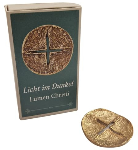 Herzmensch Kleines rundes Kreuz Handschmeichler 4 cm gold aus massiver echter Bronze als Glücksbringer Geschenk, zur Kommunion, Trost und Mutmacher Kleinigkeit