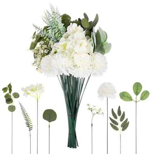 VILLCASE Künstliche Grüne Zweige 44.45 Zoll – 65 Stück Realistische Kunstpflanzenstiele Für DIY Blumenarrangements Hochzeitstischdekoration Wohnzimmer Und Büro Deko