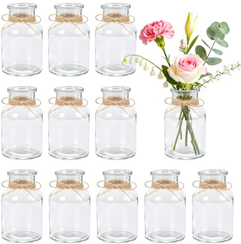 BTSD-home Glass Bud Vases Set of 12, Small Vases for Flowers, Rustic Wedding Decor and Table Centerpieces, Home Decor for Wedding and Table Decorations
