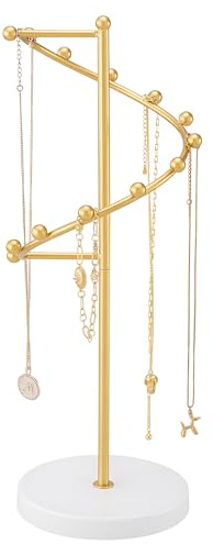 Lolalet Porte Collier en Forme Spirale, Presentoir Bijoux en Métal pour Colliers et Bracelets, Décoration Élégante pour Coiffeuse et Commode -Or