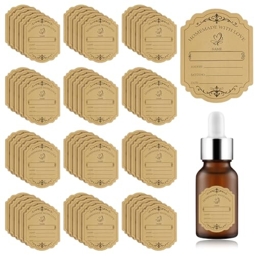 NBEADS 100 pz Etichette Adesive Fai Da Te per Bottiglie, Etichette Autoadesive per Bottiglie di Olio Essenziale, Adesivi In Carta Vintage, Vasi, Contenitori per Alimenti, Burlywood, 7.9x5.9cm