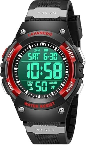 Timever Orologio Digitale Bambino in silicone,Impermeabile 5 ATM,Orologio Sportivo con Cronografo,Sveglia,Data,Luce,Doppio Fuso Orario e Timer