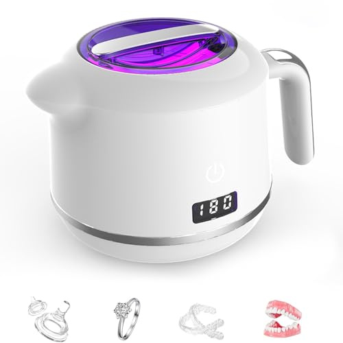 GUOMIS Pulitore Ultrasuoni,Pulitore Ultrasuoni Apparecchio Denti,Nettatore a ultrasuoni da 45 kHz per gioielli, 200 ml per apparecchi ortodontici e protesi, con 2 modalità di pulizia e timer digitale.