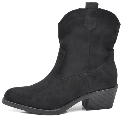 IF Fashion Stivali Stivaletti Camperos Cowboy Da Donna Western Camoscio Sintetico con Tacco Medio IF678-1 nero N.39