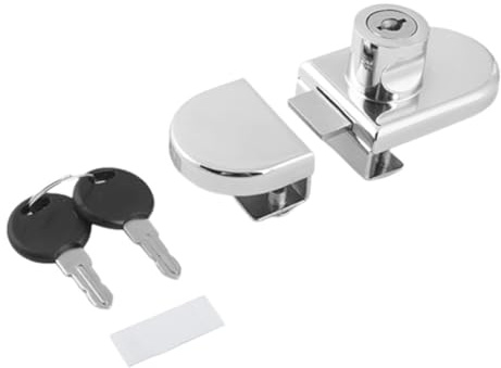 Homeponnew Verrou de porte en verre pour vitrine, double loquet de porte sans perforation en alliage de zinc avec 2 clés, argenté, compatible avec verre de 5 à 8 mm d'épaisseur