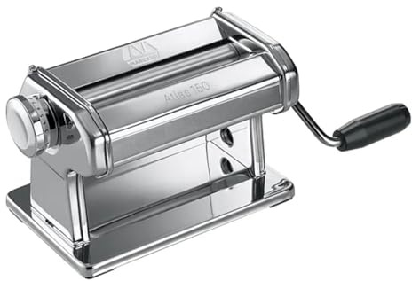Marcato Machine à Pâtes, Nouvelle Atlas 150 Premium, Pâte Maker, Tire-Pochette, Feuilleter, 10 Épaisseurs, Acier Chromé, Compatible avec 12 Accessoires pour Formats supplémentaires, AT-150-ROL-PRM