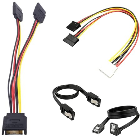 4 Stück SATA Stromkabel Splitter 20cm, 15 Pin SA TA Stecker auf 2x Buchse Y Kabel Adapter für HDD SSD Festplatten, PC Netzteil Erweiterung, SATA Power Cable für Computer Gehäuse Kabelmanagement