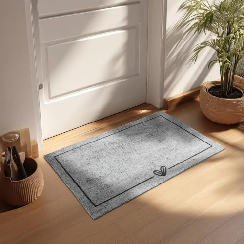 Rutschfeste Sauberlaufmatte innen - Herz Melange 50 x 70 cm (Rechteckig) | Miabella Türmatte rutschfester Läufer Wohnraum Fußmatte extrem saugfähiger Küchenläufer waschbar bei 30°C Schmutzfangmatte