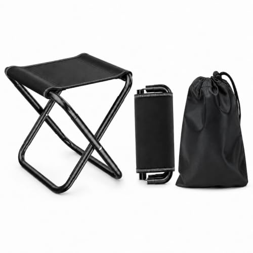 2-teiliges Set Klapphocker Faltbar und Tasche, Campinghocker bis 120 kg | Carbonstahlrohr Camping Hocker mit Oxford Tasche für Angeln Wandern Garten